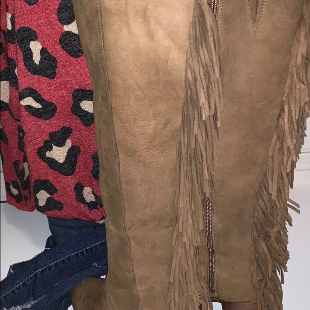 Gianni Bini Back Drop Fringe Brown Boots - Picture 7 of 11